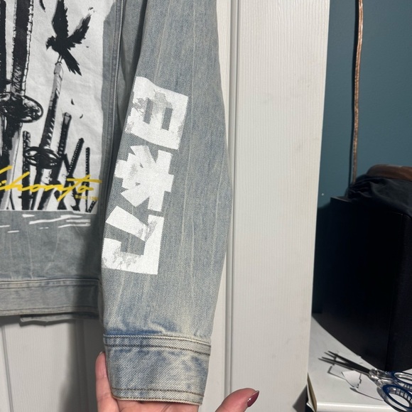Bibisama Anime Hagane Jean Jacket Distressed Light Blue Denim Size 2 (Medium) - Picture 7 of 14